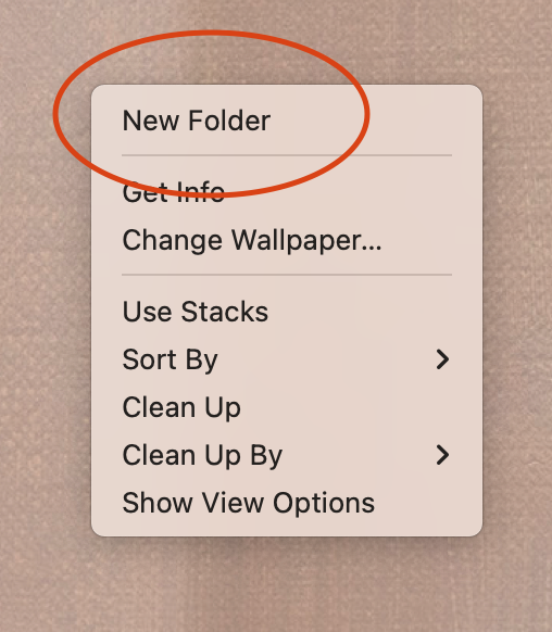 The menu that appears when you right click on the desktop on a Mac computer, with 'New Folder' circled