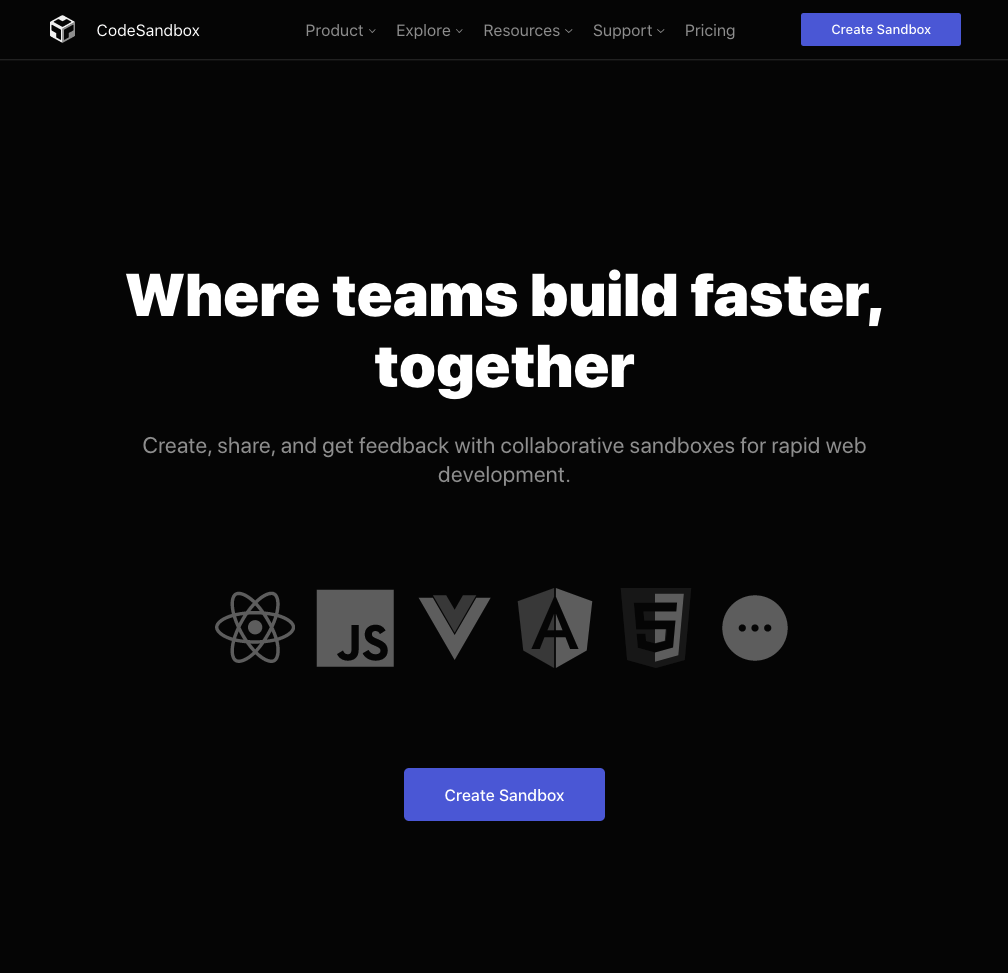 Codesandbox Main Page